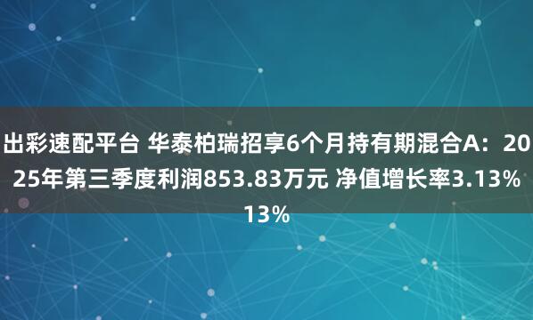 出彩速配平台 华泰柏瑞招享6个月持有期混合A：2025年第三季度利润853.83万元 净值增长率3.13%